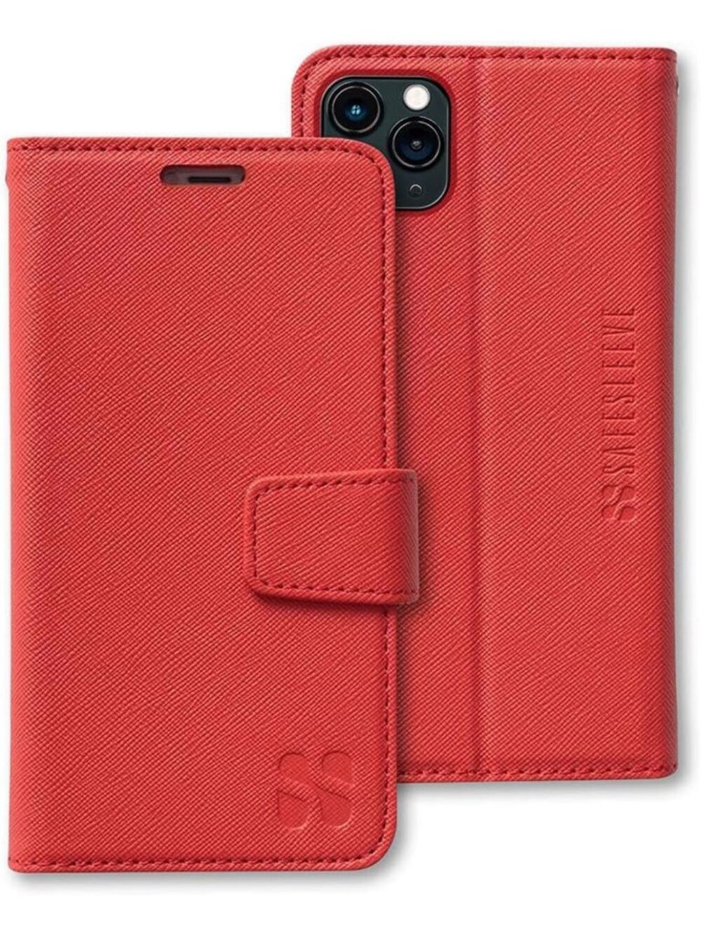 Red Leather EMF Blocker Wallet Case for iPhone 12 Pro Max - Stylish & Protective
